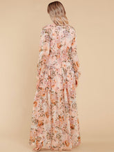 Vestido largo informal con cuello en V y mangas largas con estampado floral